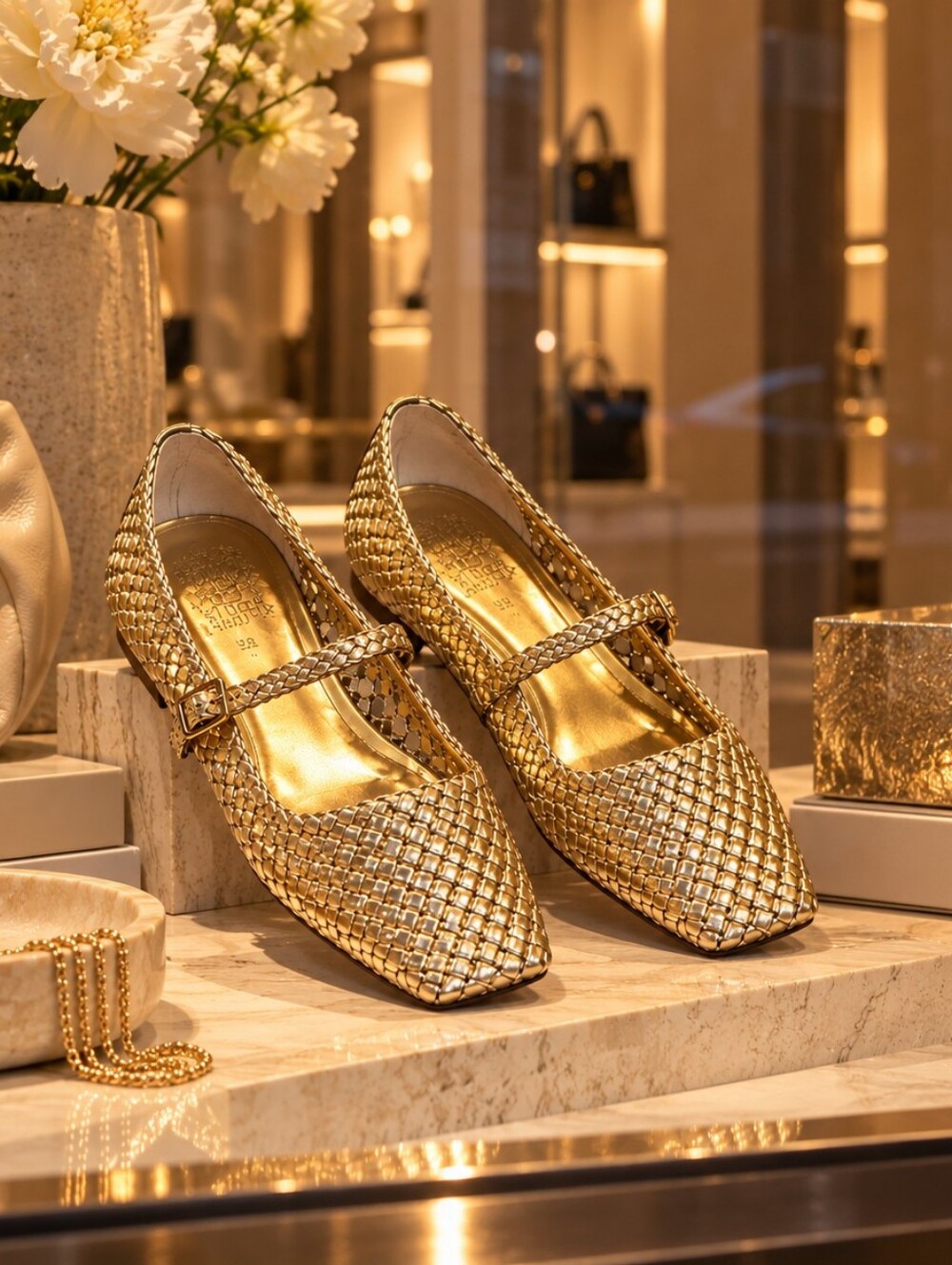 Vince CAMUTO Women’s Gold Woven Ballet Flats